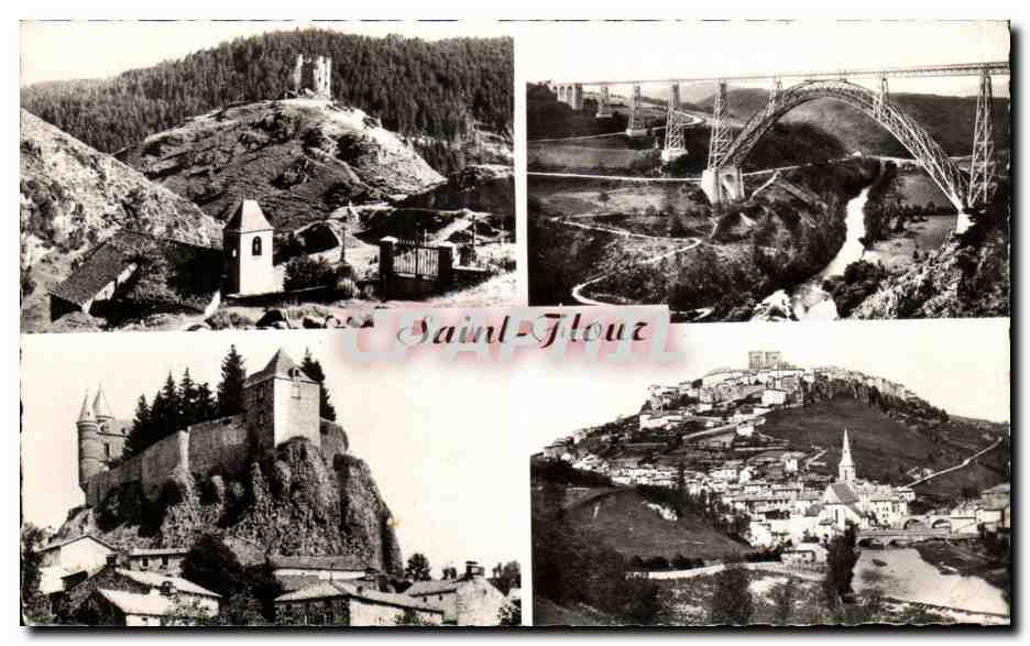 CPA Saint Flour Chateau Feodel d'Alleuze Viaduc de Garabit 
