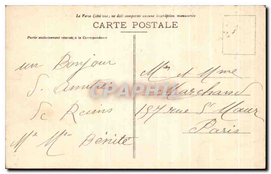 CPA Reims Jardin Colbert vers la Gare — Verso