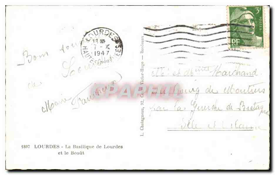 CPA Lourdes La Basilique de Lourdes et le Beout — Verso
