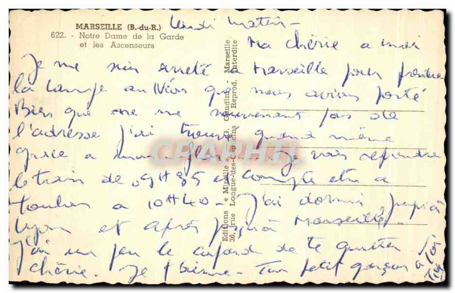 CPA Marseille Notre Dame de la Garde et les ascenseurs — Verso
