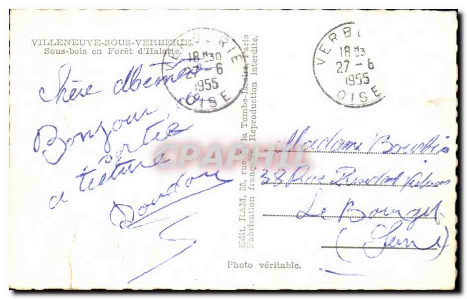 Forêt d'Halatte — Chemin sous bois — Villeneuve-sous-Verberie, éditeur R.A.M. n°30 — Reverso