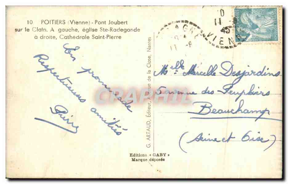 Poitiers — Pont Joubert et Cathédrale Saint-Pierre — Gaby — Verso