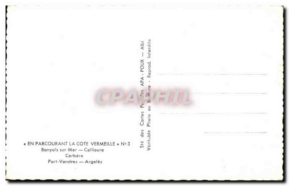 CPSM Souvenir de la Cote Vermeille Banyuls sur Mer Collioure Cerbere Port Vendres Argeles  — Rückseite