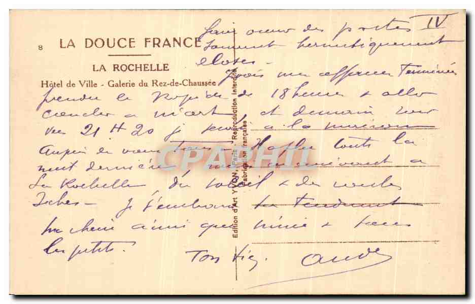 Cour intérieure du château de La Rochelle — éditeur Yvon, n°8 — Verso