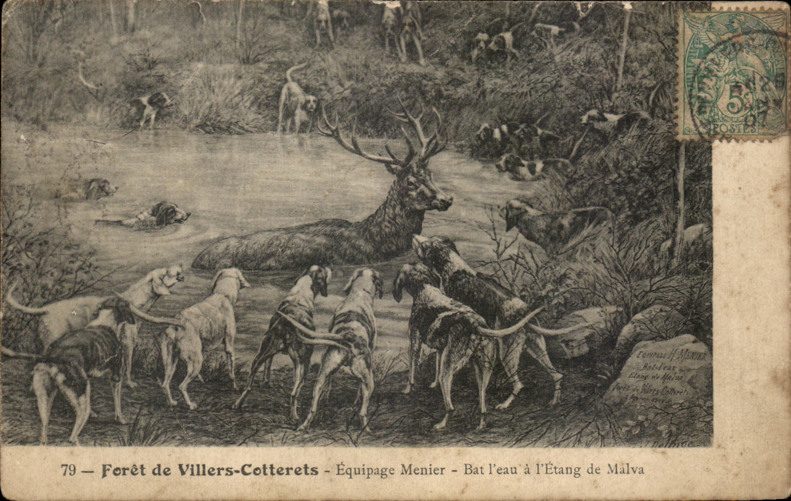 CPA Foret De Villers Cotterets Equipage Menier Bat L'Eau A L'Etang De Malva Chasse Biche Cheins