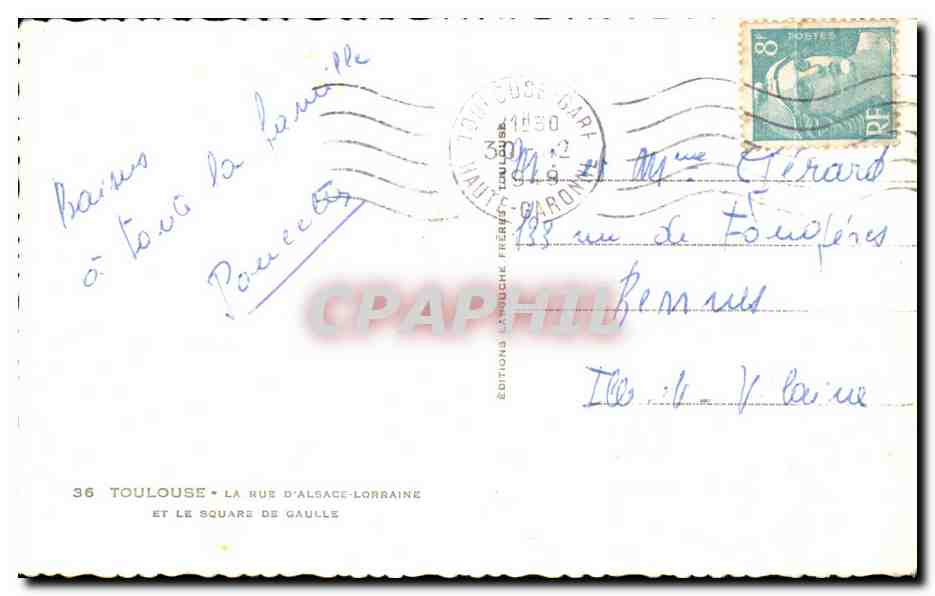 CPA Toulouse La Rue D'Alsace Lorraine Et Le Square De Gaulle — Rückseite