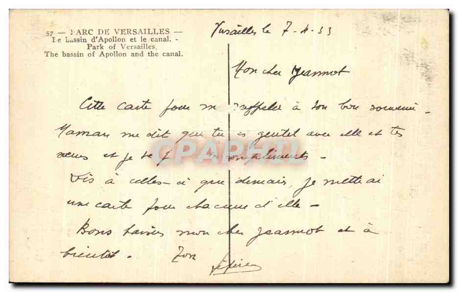 CPA Parc De Versailles Le Lassin d'Apollon et le canal  — Verso
