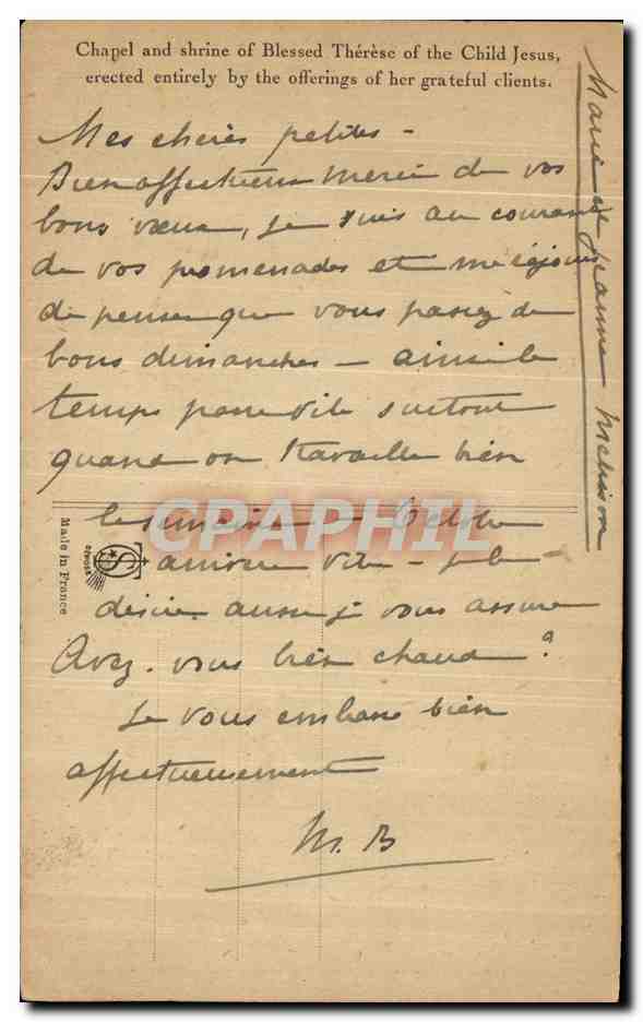 CPA Chapelle Et Chasse De la Bse Therese De L'Enfant Jesus Lisieux — Rückseite