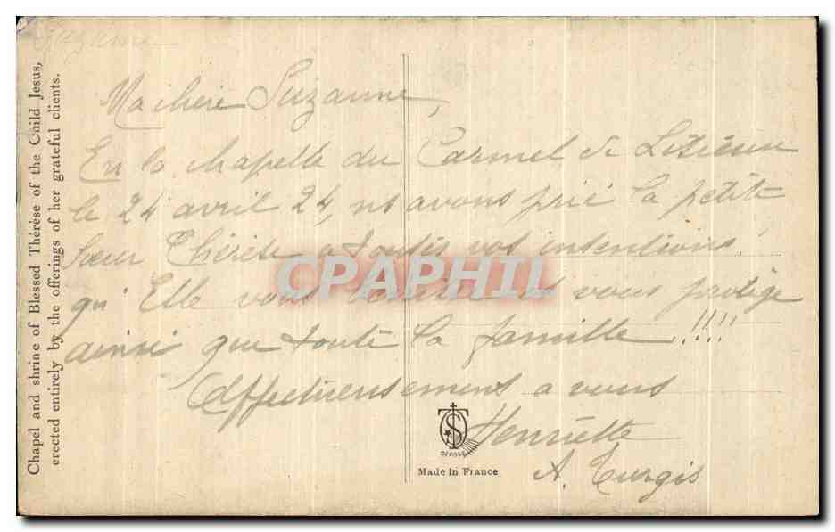 CPA Chapelle Et Chasse De la Bse Therese De l'Enfant Jesus Lisieux — Verso