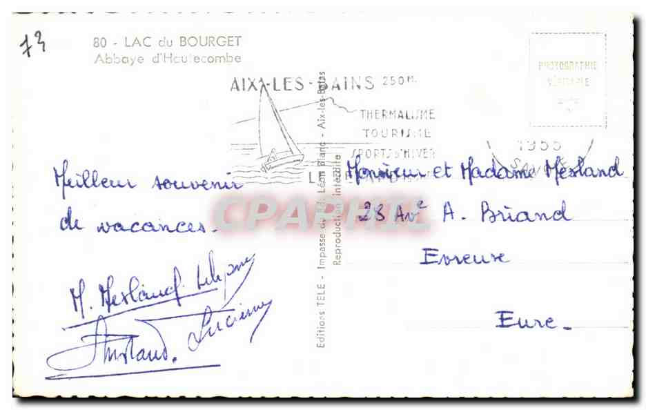 CPSM Lac du Bourget Abbaye d'hcu Ecombe Aix Les Bains — Rückseite