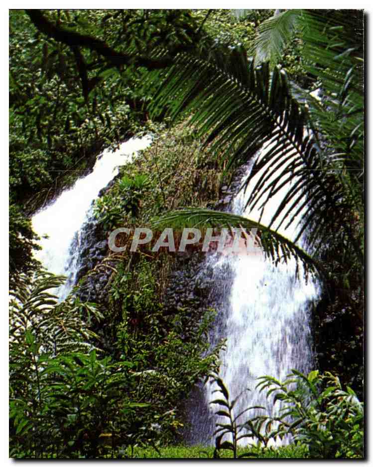 CPSM Double Water falls at Faaone Double Cascade du Distrit de Faaone Tahiti