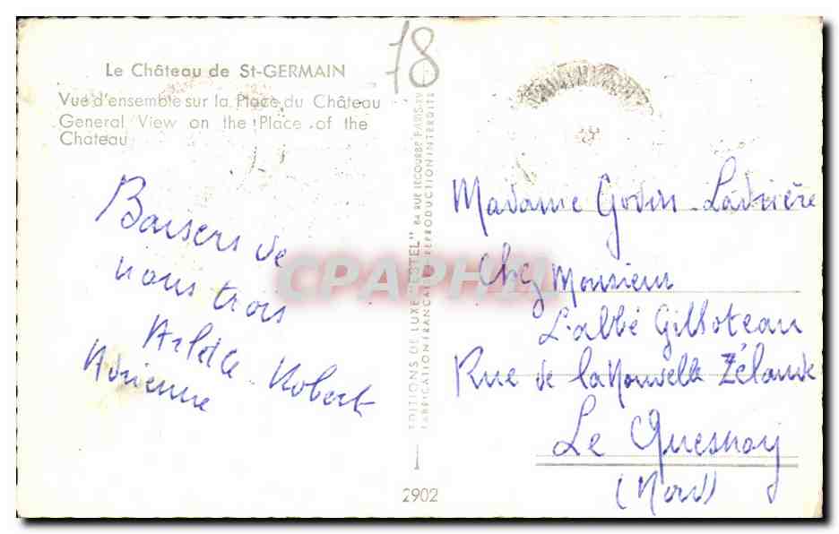 Le Château de St-Germain — Vue d'ensemble sur la Place du Château — Éditions de Luxe Rostel — Verso