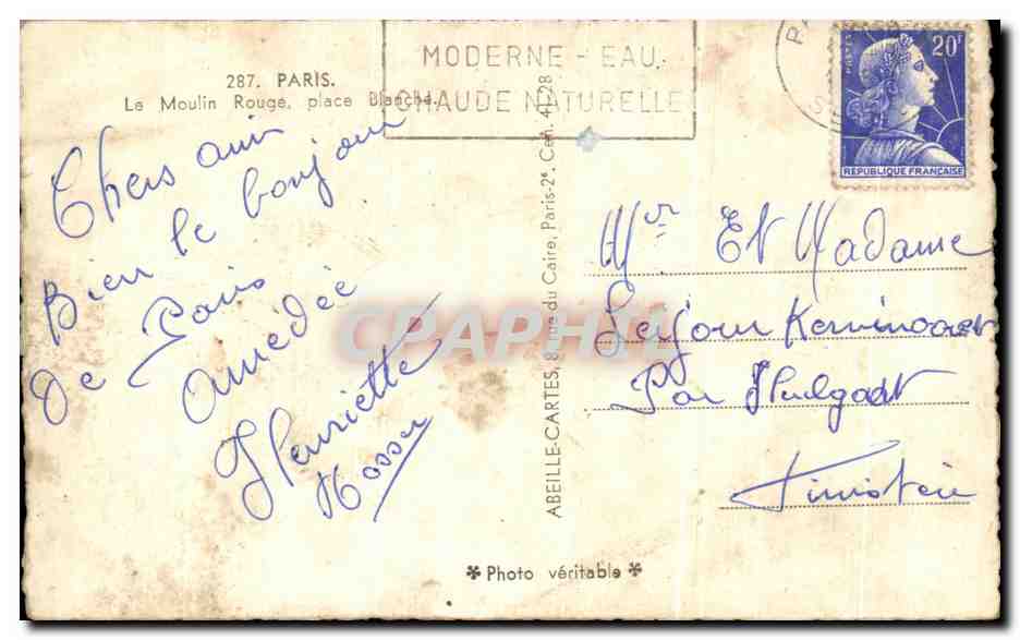 CPA Paris Le moulin Rouge Place Blanche — Verso