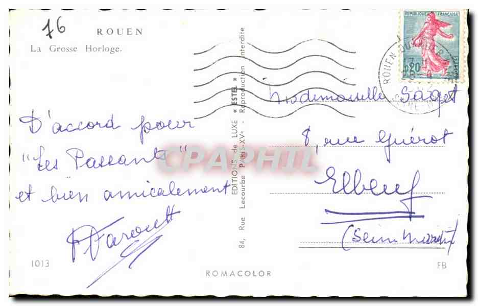 CPA Rouen La Grosse Horloge — Verso