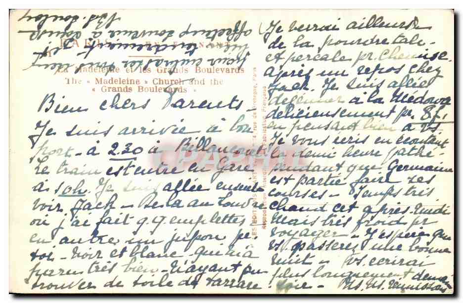 CPA Paris et les Grands Boulevards Madeleine  — Verso