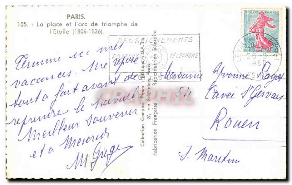 CPA Paris La place et l'arc de Triomphe de l'Etoile — Rückseite