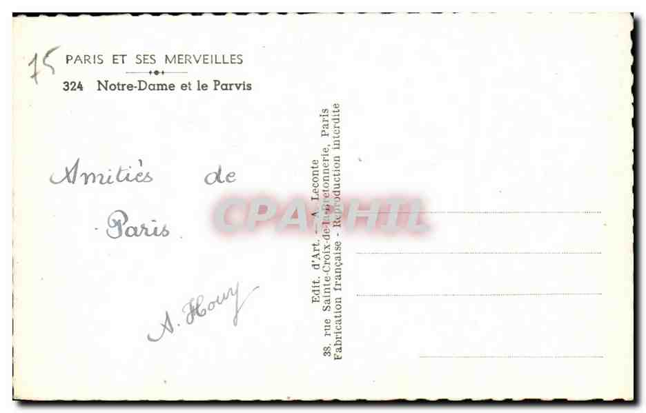 CPSM Paris Notre Dame et le Parvis — Verso
