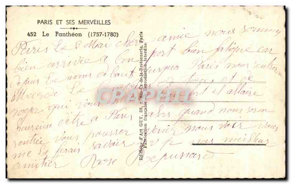 CPA Paris Et Ses Merveilles Le Pantheon — Rückseite