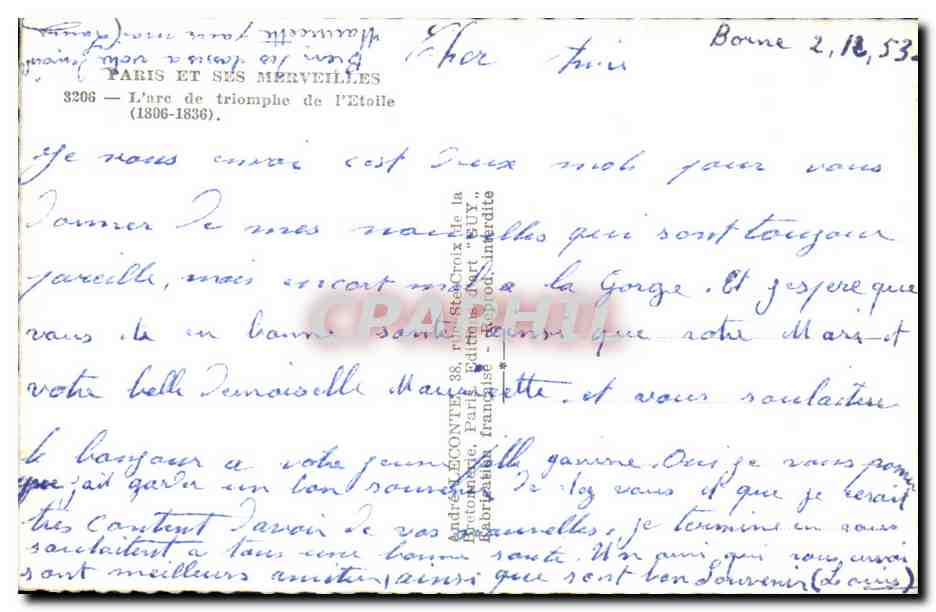 CPA Paris Et Ses Marvelles L'Arc de Triomphe de l'Etoile  — Rückseite