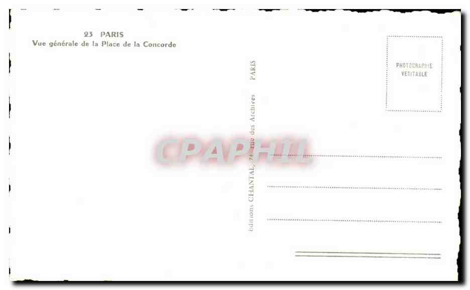 CPA Paris Vue Generale de la Place de la Concorde — Rückseite