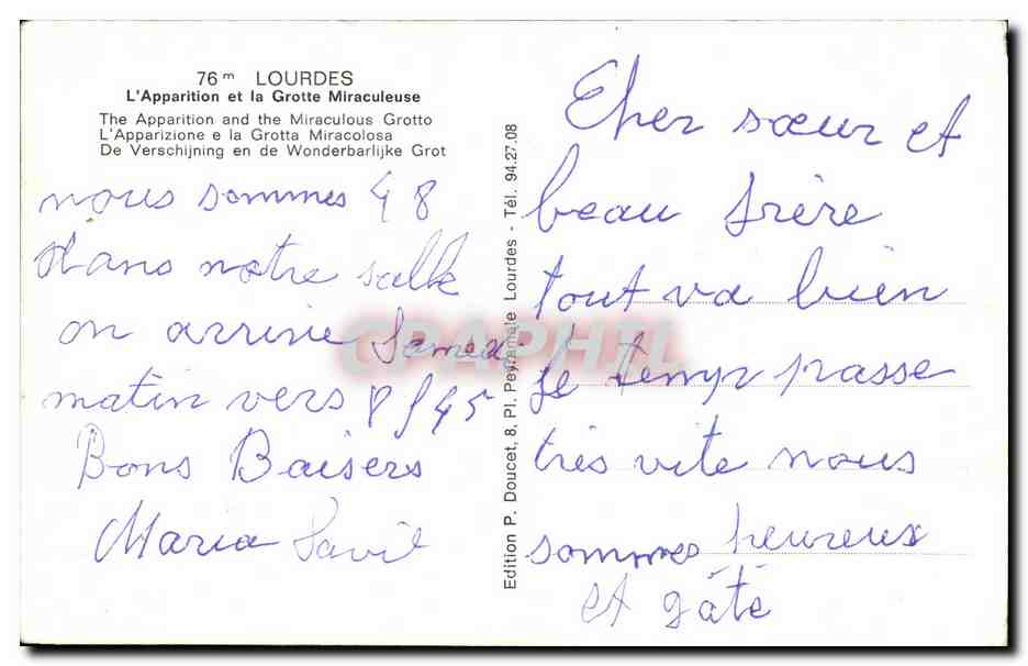 CPA Lourdes L'Apparition et la Grotte Miraculeuse — Verso