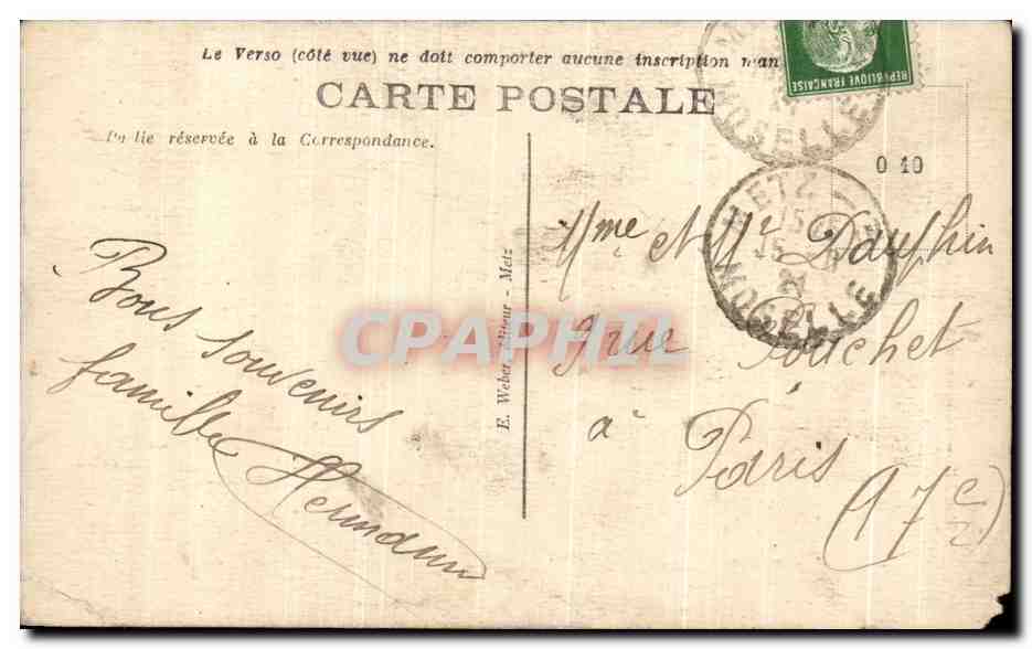 CPA Metz Monument du Poilu Militaria — Rückseite