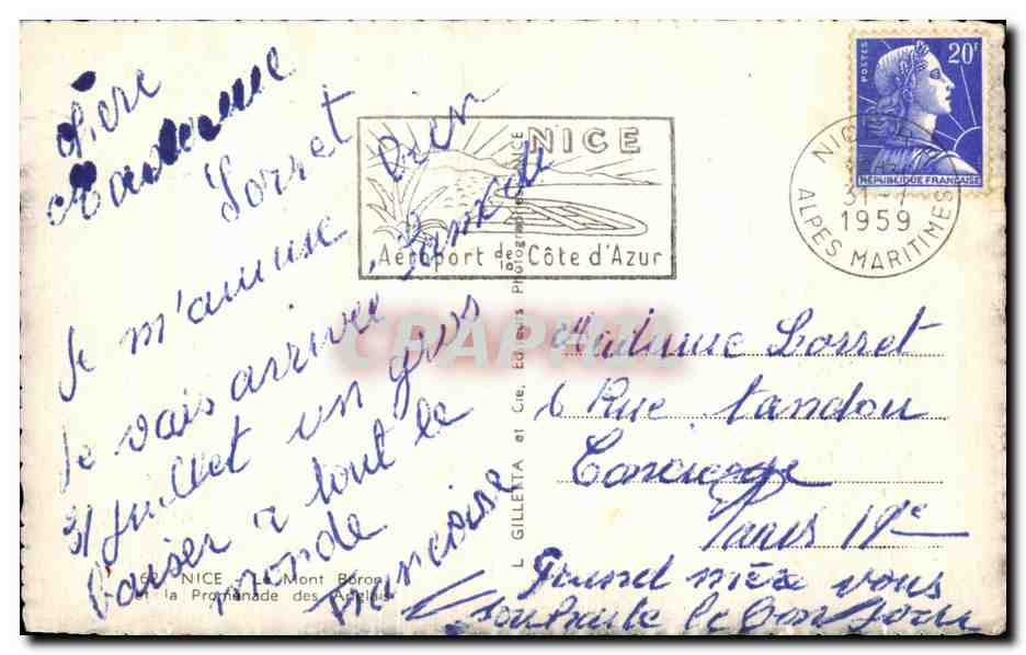 CPA Nice Le Mont Boron et la Promenade des Anglais  — Rückseite