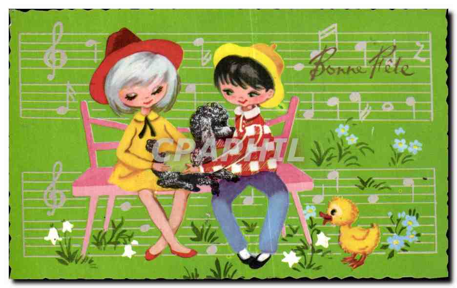 CPSM Enfants Bonne Fete Chein Caniche canard