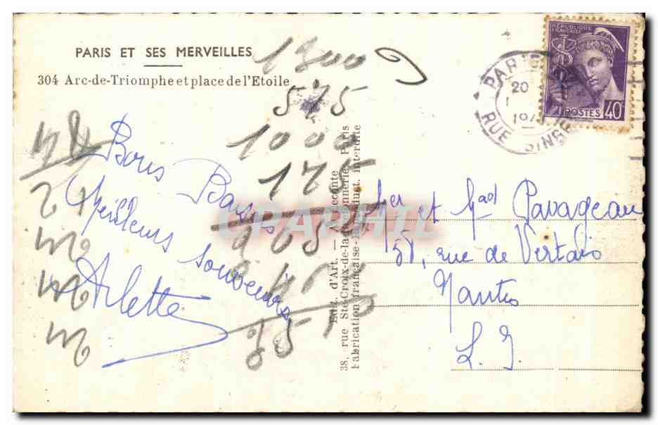 CPA Paris Et Ses Merveilles Arc de Triomphe place d l'Etoile — Rückseite