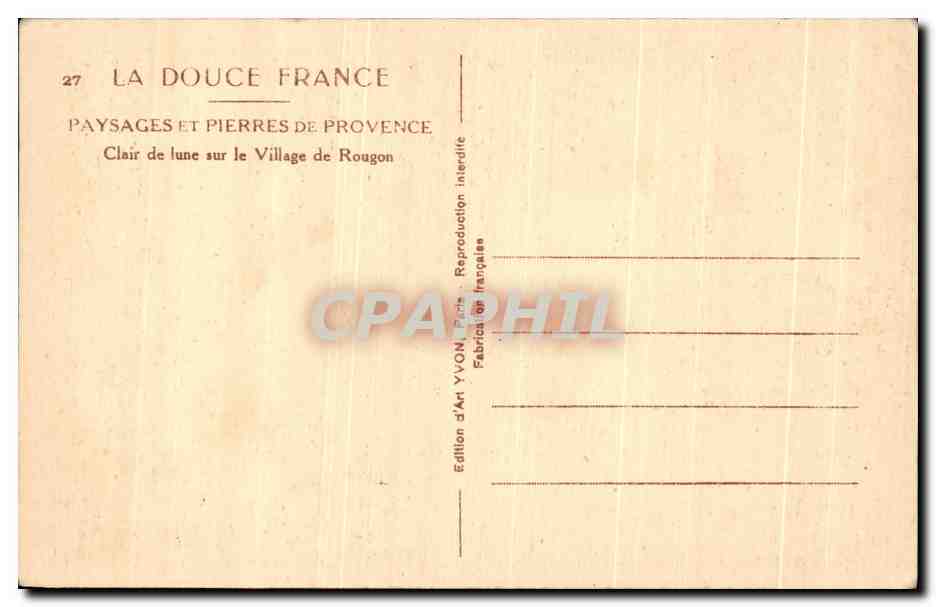 CPA La Douce France Paysges Et Pierres De Provence Clair De Lune Sur Le Village De Rougon — Rückseite