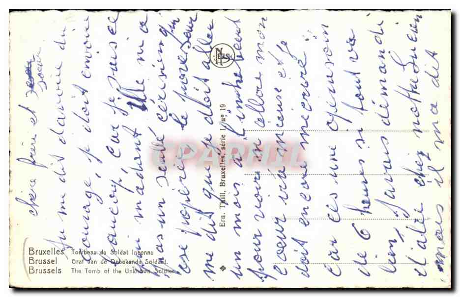 CPA Bruxelles Tombeau du Soldat Inconnu Lions — Verso