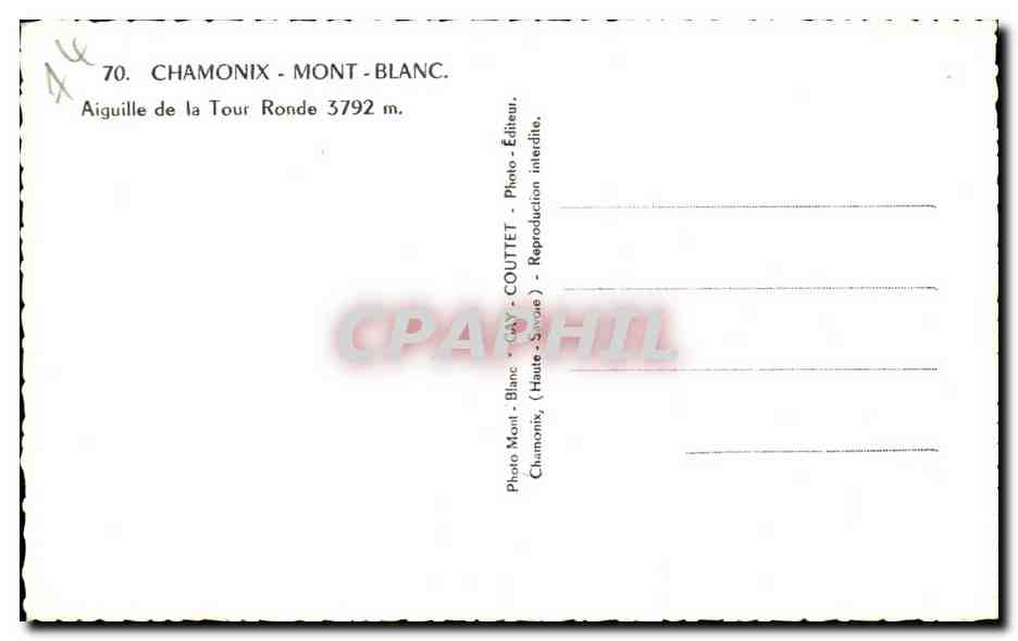 CPA Chamonix Mont Blanc Aiguille de la Tour Ronde — Verso