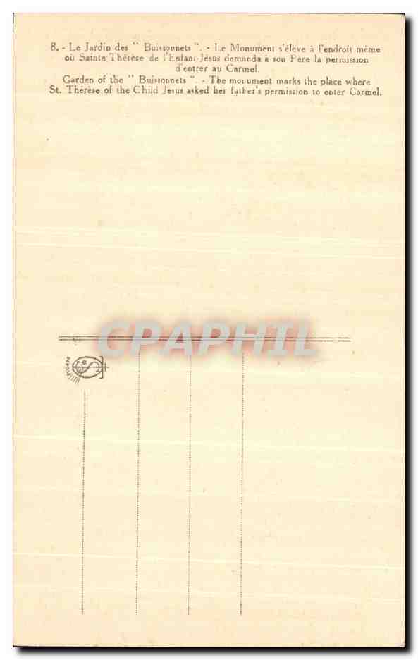 Jardin des Buissonnets — Monument de Sainte Thérèse de l'Enfant-Jésus — Éditeur non visible — Verso