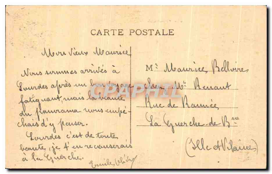 CPA Les Pyrenees Lourdes Statue de Saint Michel et les Allees — Verso