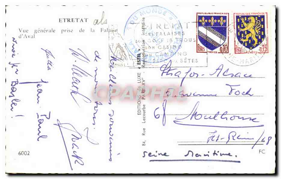CPSM Etretat Vue generale prise de la Falaise d'Aval — Verso