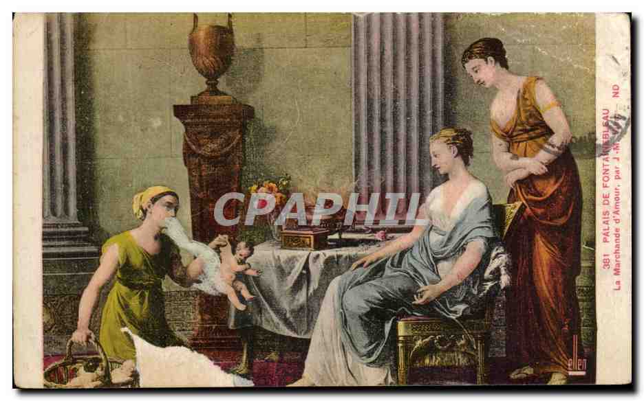 Cartolina d'epoca Palazzo di Fontainebleau La Marchande d'Amour