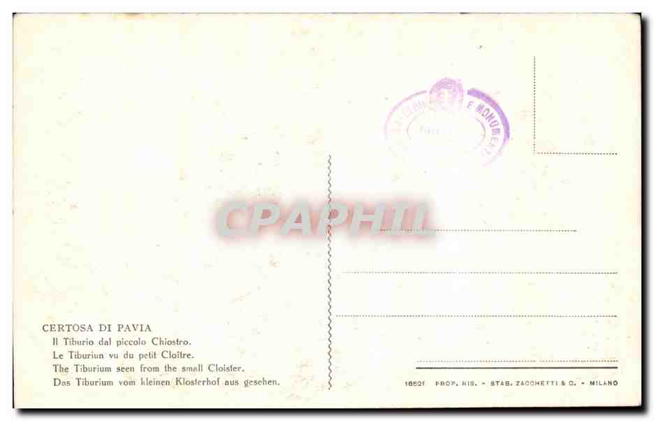 CPA Certosa Di Pavia Tiburio dal Piccolo Chiostro — Rückseite