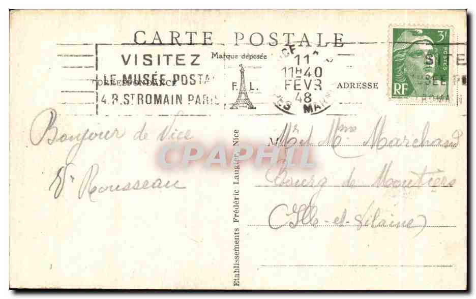 CPA Nice Monument a la Reine Victoria a Cimiez Par Maubert — Rückseite