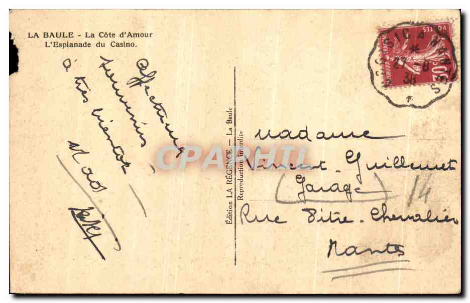 Antike Ansichtskarte La Baule La Cote d'Amour L'Esplanade du Casino — Rückseite