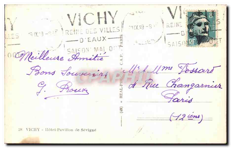 CPA Vichy Hotel Pavillon de Sevigne — Verso