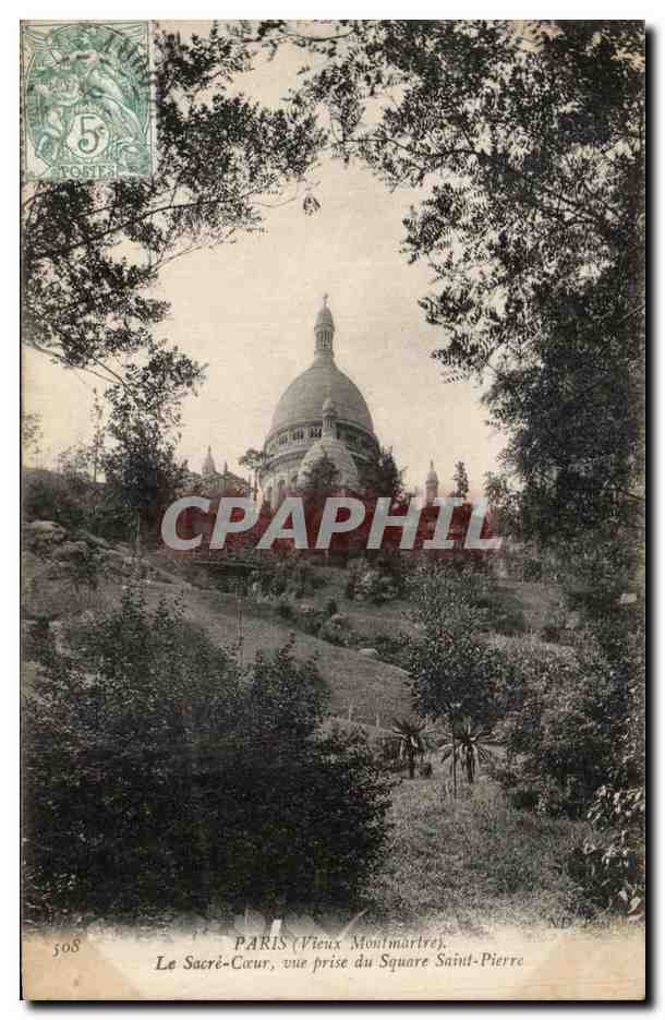 CPA Paris Le Sacre Coeur vue prise du Square Saint Pierre Montmartre 