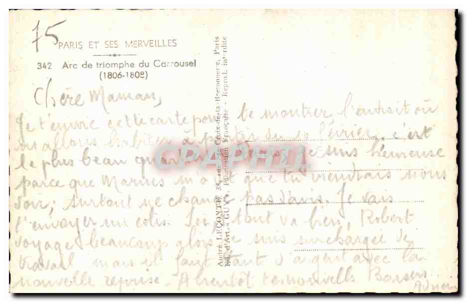 CPA Paris Et Ses Merveilles Arc de Triomphe du Carrousel — Rückseite