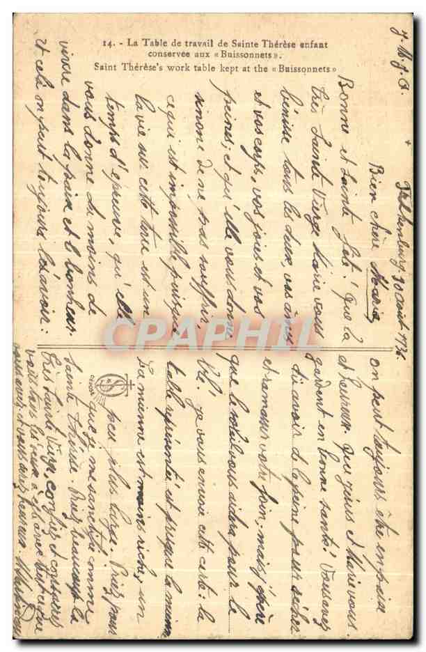 CPA La Table De Travail De Sainte Therese Enfant Lisieux — Rückseite