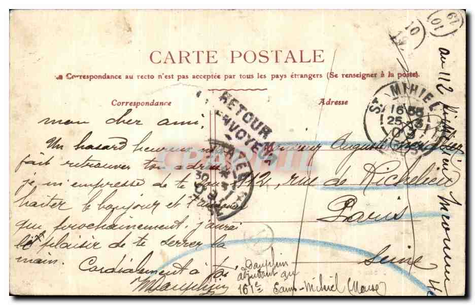 Antike Ansichtskarte La Meuse Illustree Saint Mihiel Hotel De Ville Le Batiment Des Maines Le Coteau Zeppelin Luftschiff — Rückseite