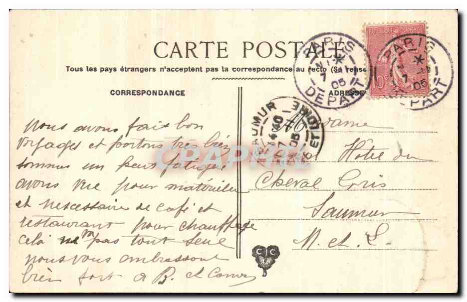 CPA Paris L'hotel De Ville — Rückseite