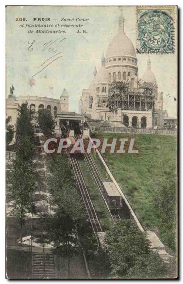 CPA Paris Sacre Coeur Et Funiculaire Et Reservoir De Montmartre