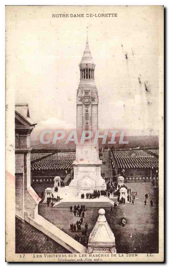 Notre-Dame-de-Lorette — Les visiteurs sur les marches de la tour — Gordonaler, arch. (Coin, éd.)