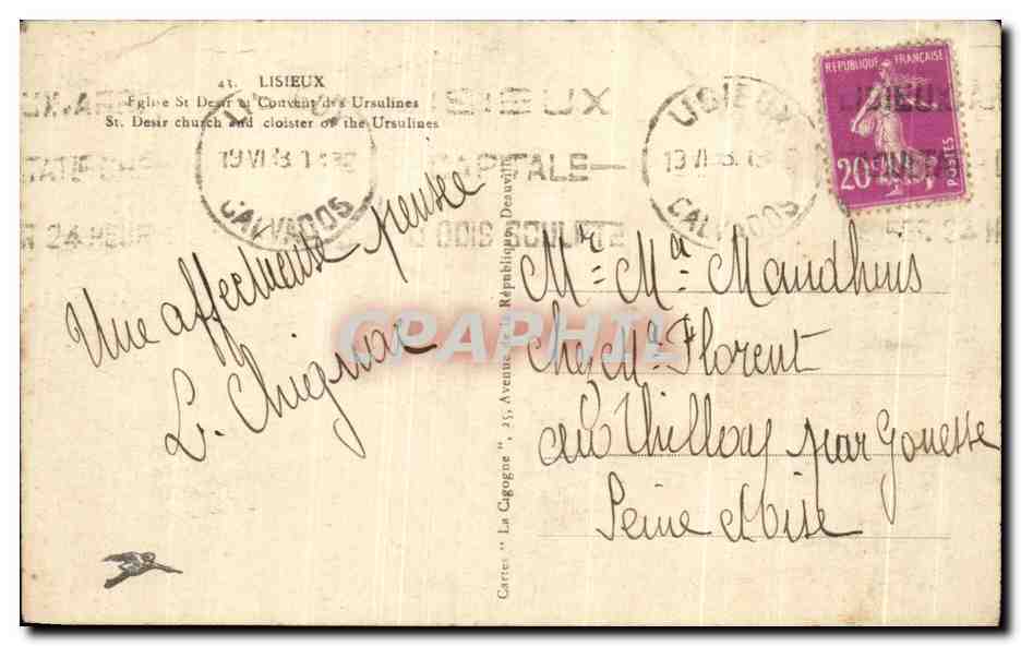 Église Saint-Desir et couvent des Ursulines — Lisieux — Carte postale — Rückseite