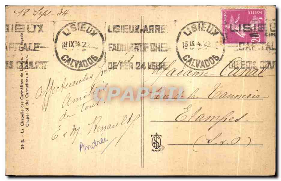 CPA La Chapelle des Carmelites de Lisieux La Facade  — Verso