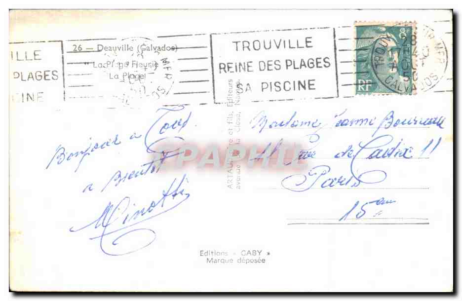 Plage de Deauville — Vue animée avec jeux et parasols — Éditions GABY — Verso